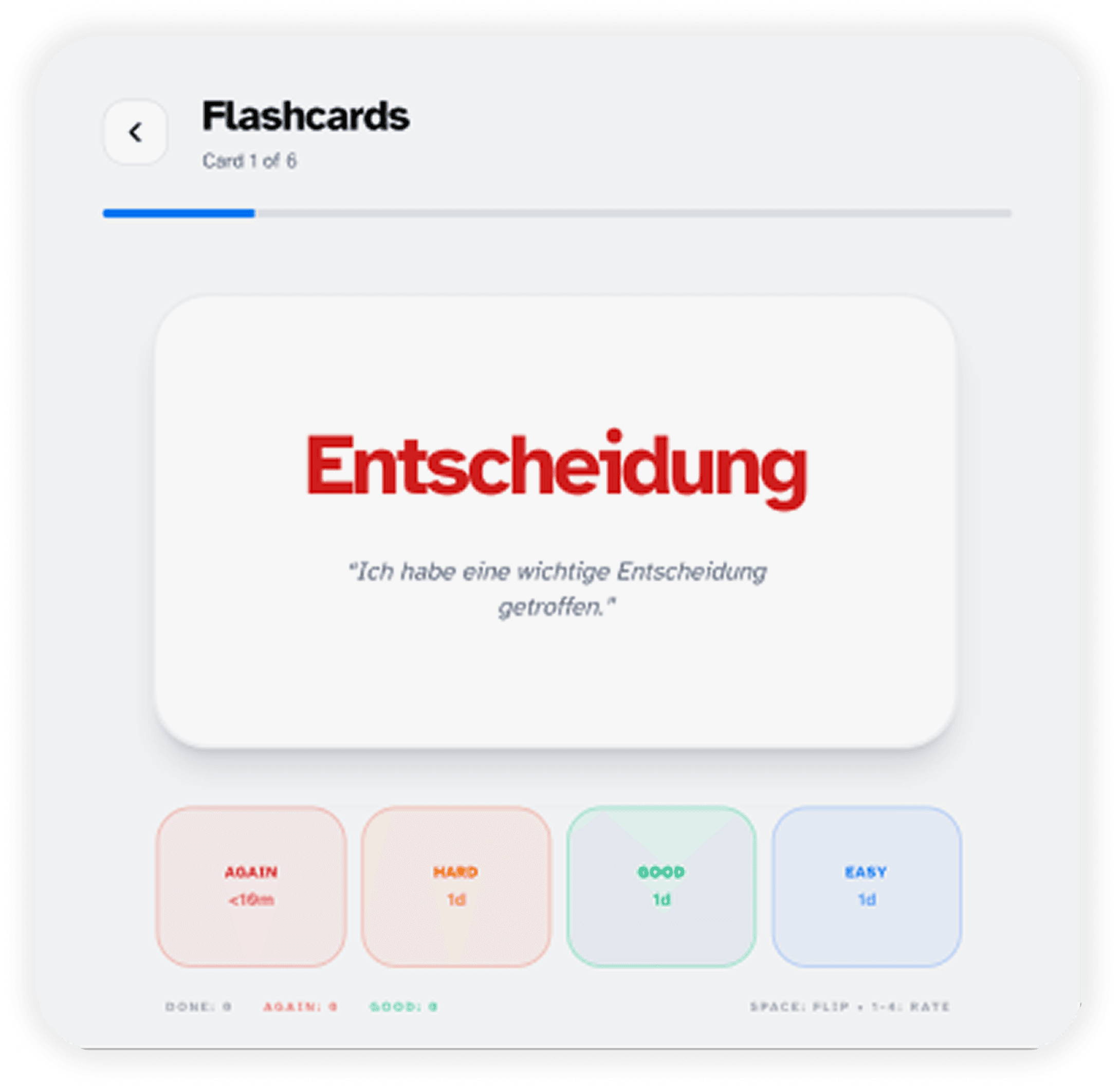 Flashcards study mode